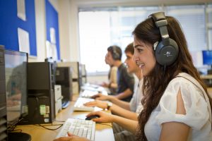 Student doing work in Self-access center