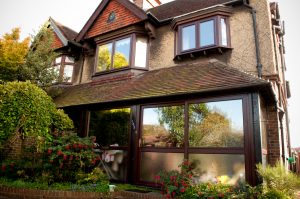View from the street of executive home.