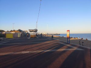 Walking under the Portsmouth sun down the promenade