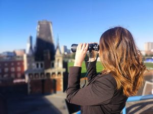 Catt looks down from LSI/IH Portsmouth Balcony