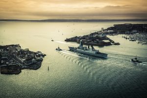 A ship sailing out of Portsmouth harbor